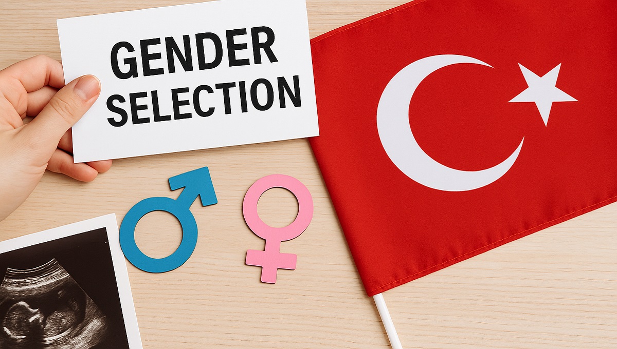 علم تركيا بجانب لافتة كُتب عليها اختيار الجنس