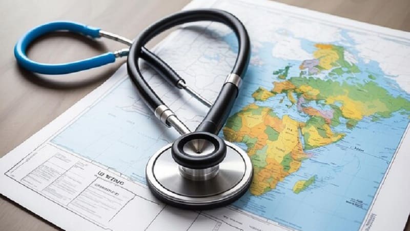 خريطة العالم مع سماعة طبية