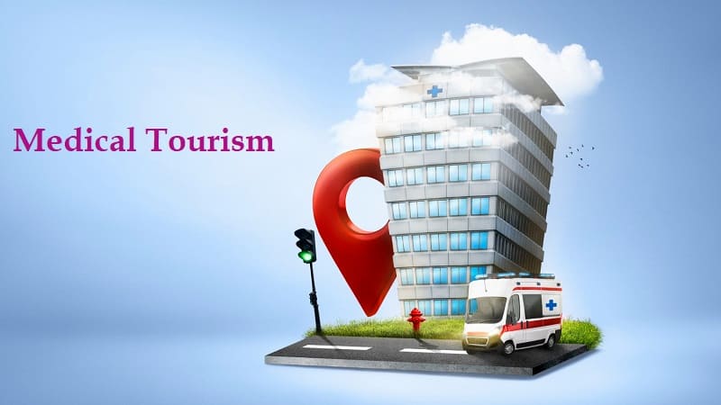 مبنى طبي حديث مع رمز موقع جغرافي