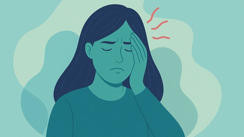 رسم لامرأة تشعر بألم في الجيوب بسبب اللحمية